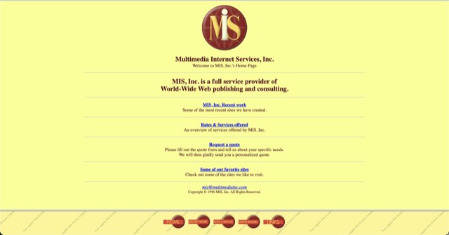 Archive screenshot of the MIS, Inc. website as built by MIS, circa 1996