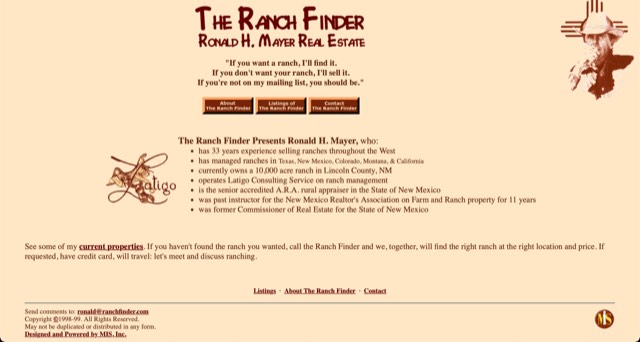 Archive screenshot of the The Ranch Finder website as built by MIS, circa 1999