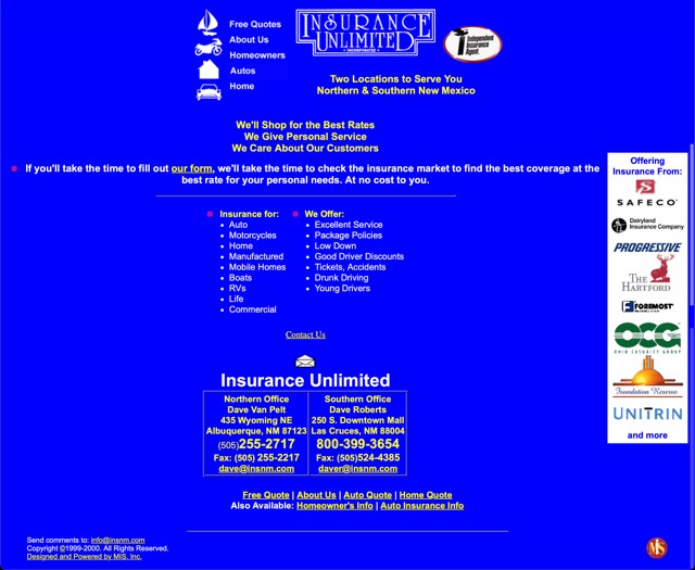 Archive screenshot of the INSNM website as built by MIS, circa 2000
