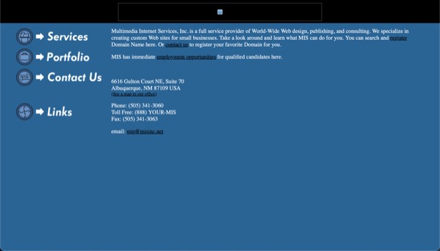 Archive screenshot of the MIS, Inc. website as built by MIS, circa 2000