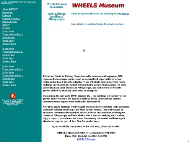 Archive screenshot of the Wheels Museum website as built by MIS, circa 2000