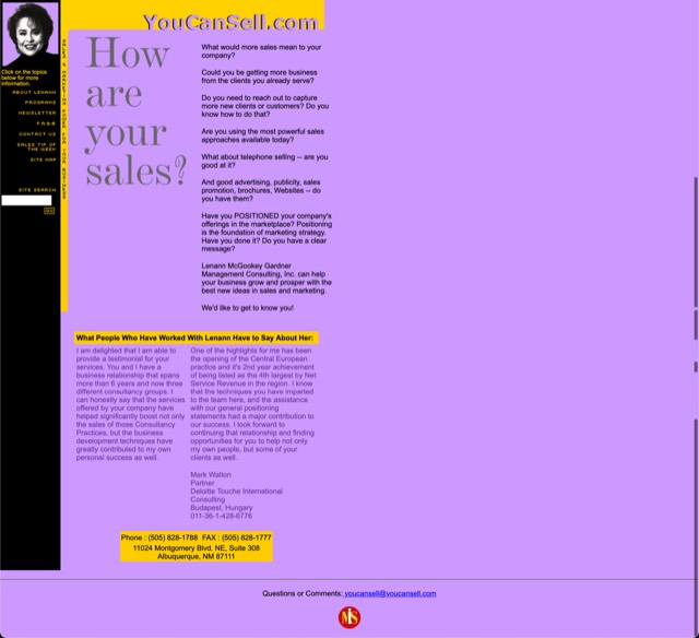 Archive screenshot of the You Can Sell website as built by MIS, circa 2000