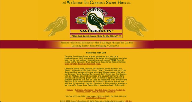 Archive screenshot of the Sweet Hots website as built by MIS, circa 2003