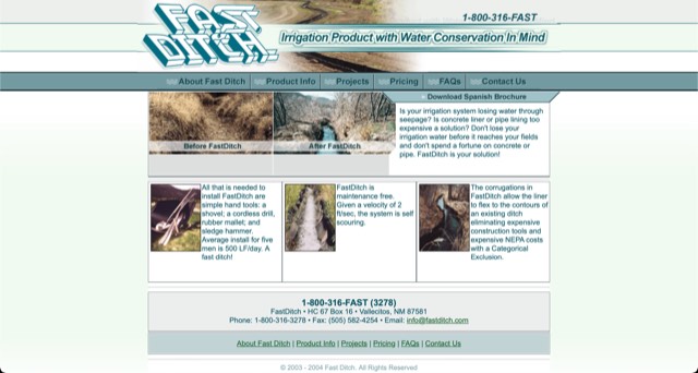 Archive screenshot of the Fast Ditch website as built by MIS, circa 2004