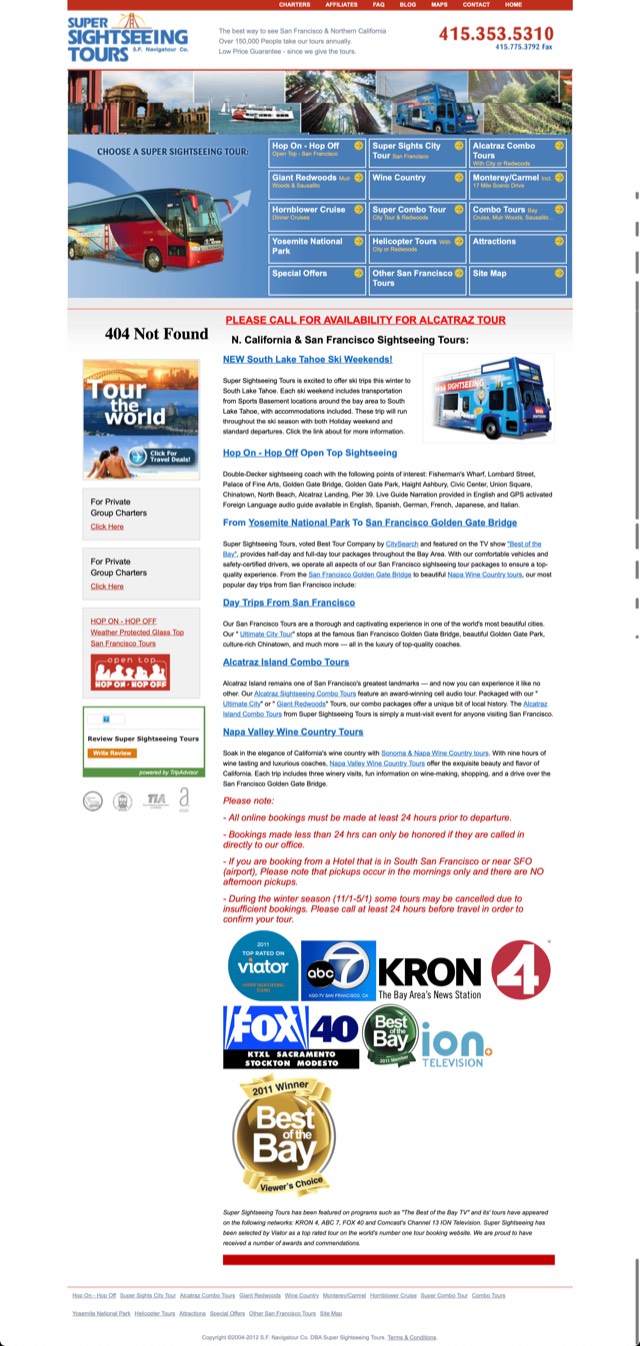 Archive screenshot of the Super Sightseeing website as built by MIS, circa 2013