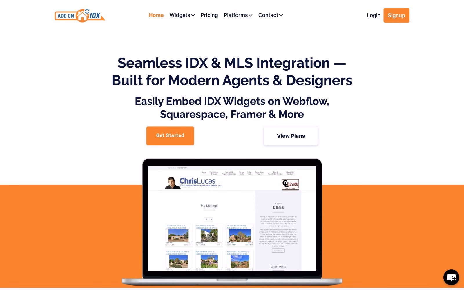 Add On IDX website showing its MLS integration for real estate designers