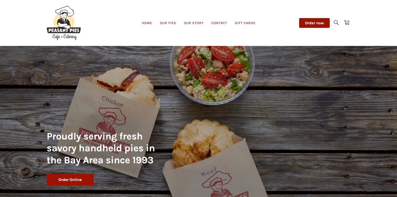 Peasant Pies online store built on Square Online