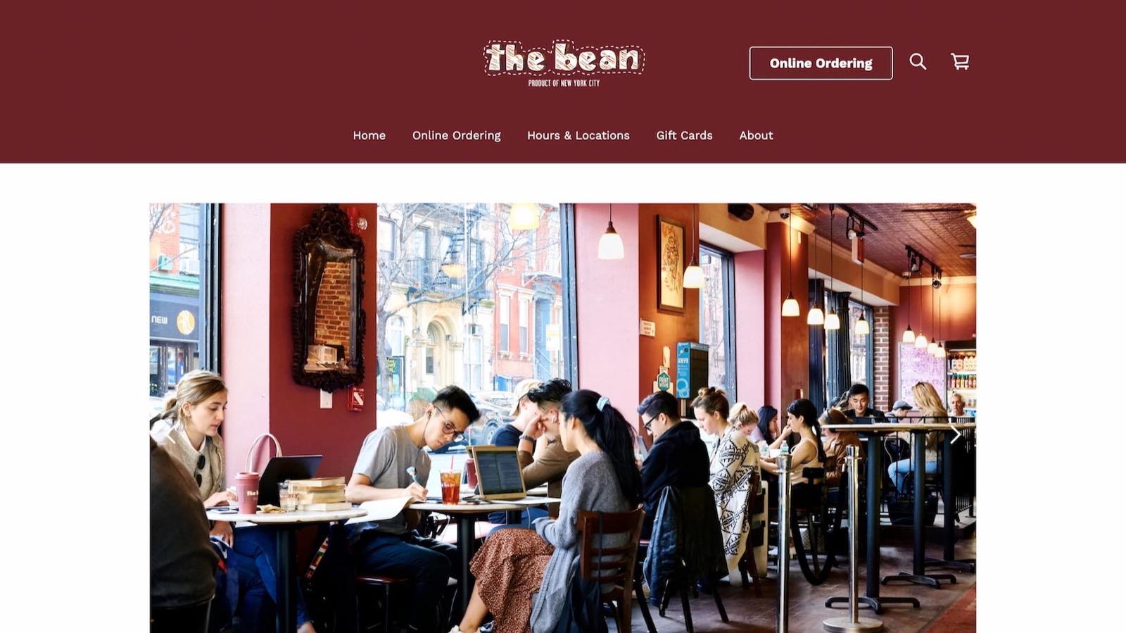 The Bean NYC coffee shop website homepage