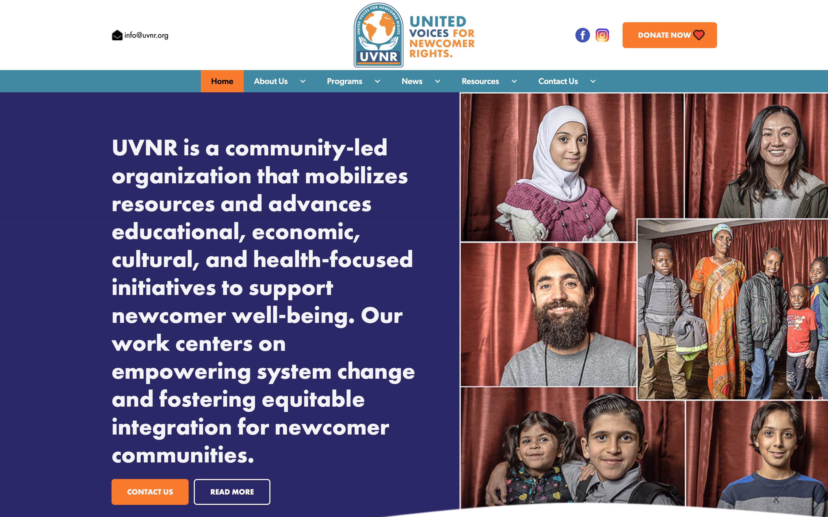 United Voices for Newcomer Rights nonprofit website