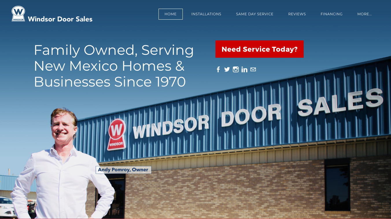 Windsor Door Sales website for garage door service in Albuquerque