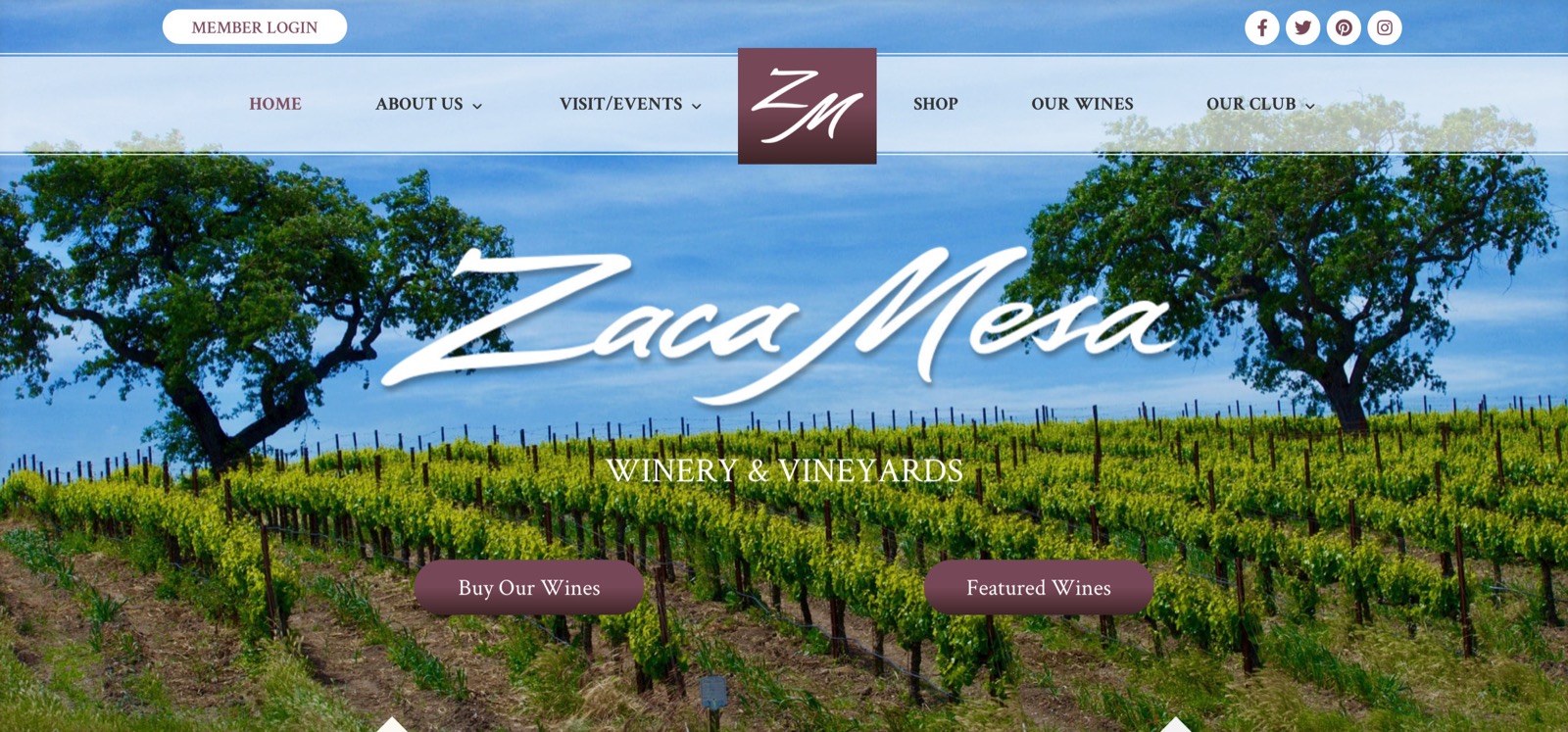 Zaca Mesa Winery website homepage